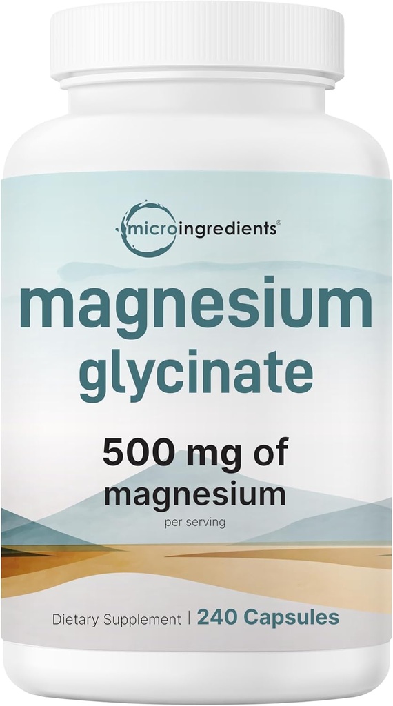 Magnesium Glycinat 500 mg, 240 Kapsler ≤ 124; 100% Chelated for Max Absorption ≤ 124; Støtte til søvn, muskel, hjerte & nerve sundhed > 124; Non- GMO