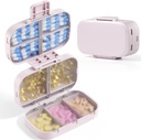 MEACOLIA Triple- Folding Pill Organizer, 9 Compartments Travel Pill Case med stor kapacitet, Daily Pill Box Lille Pill Container til Vitamin, Torskelever Olie, Kosttilskud (Beige)