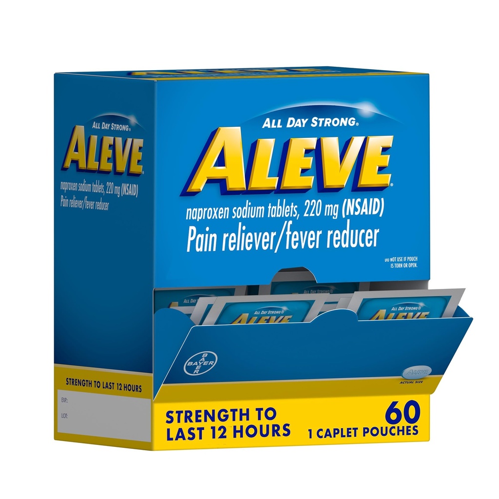 Aleve Pain Reliever & Fever Reducer Naproxen Natriumkapsler, Body and Arthritis Pain Reliever, Medicin til voksne og børn i alderen 12 og op, 60 Individuelle Pouches