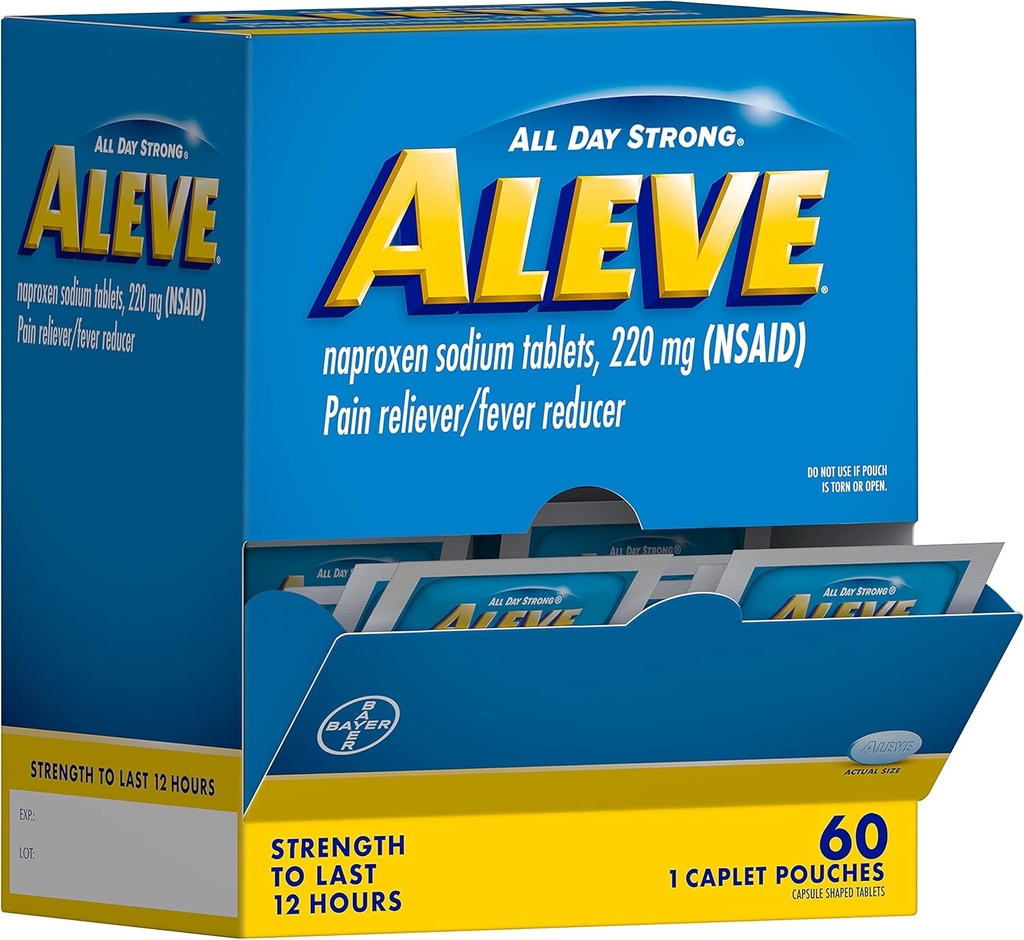 Aleve Pain Reliever & Fever Reducer Naproxen Natriumkapsler, Body and Arthritis Pain Reliever, Medicin til voksne og børn i alderen 12 og op, 60 Individuelle Pouches