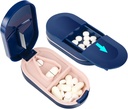 Pill Cutter, Bærbar Pill Splitter 2- in-1 Pill Case med rustfrit stål klinge, for små eller store vitaminer tabletter, Cut piller med Mini Pill Organizer Segment - Blå