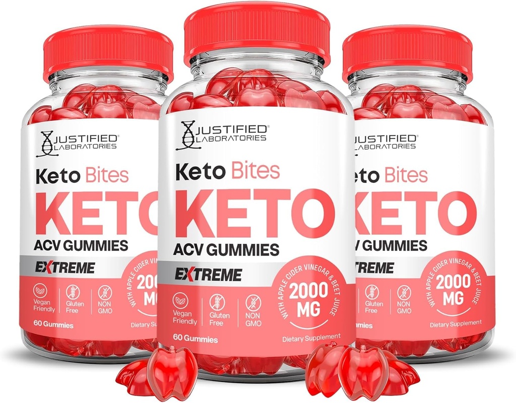 Justified Laboratories (3 Pack Keto Bits Keto ACV Gummies Extreme 2000MG Keto Bites Keto Gummies Apple Cider Vinegar Formulated with Pomegranate Beet Juice Powder B12 Vegan Non GMO 180 Gummys