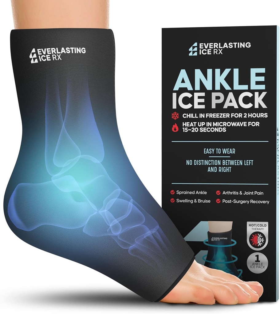 Ankle Ice Pack Wrap til hævelse, Genanvendelige Foot Ice Pack Wrap - Cold Compression Therapy for Pain Relief, Plantar Fasciitis, Sprained Ankler, Achilles Tendonitis Relief