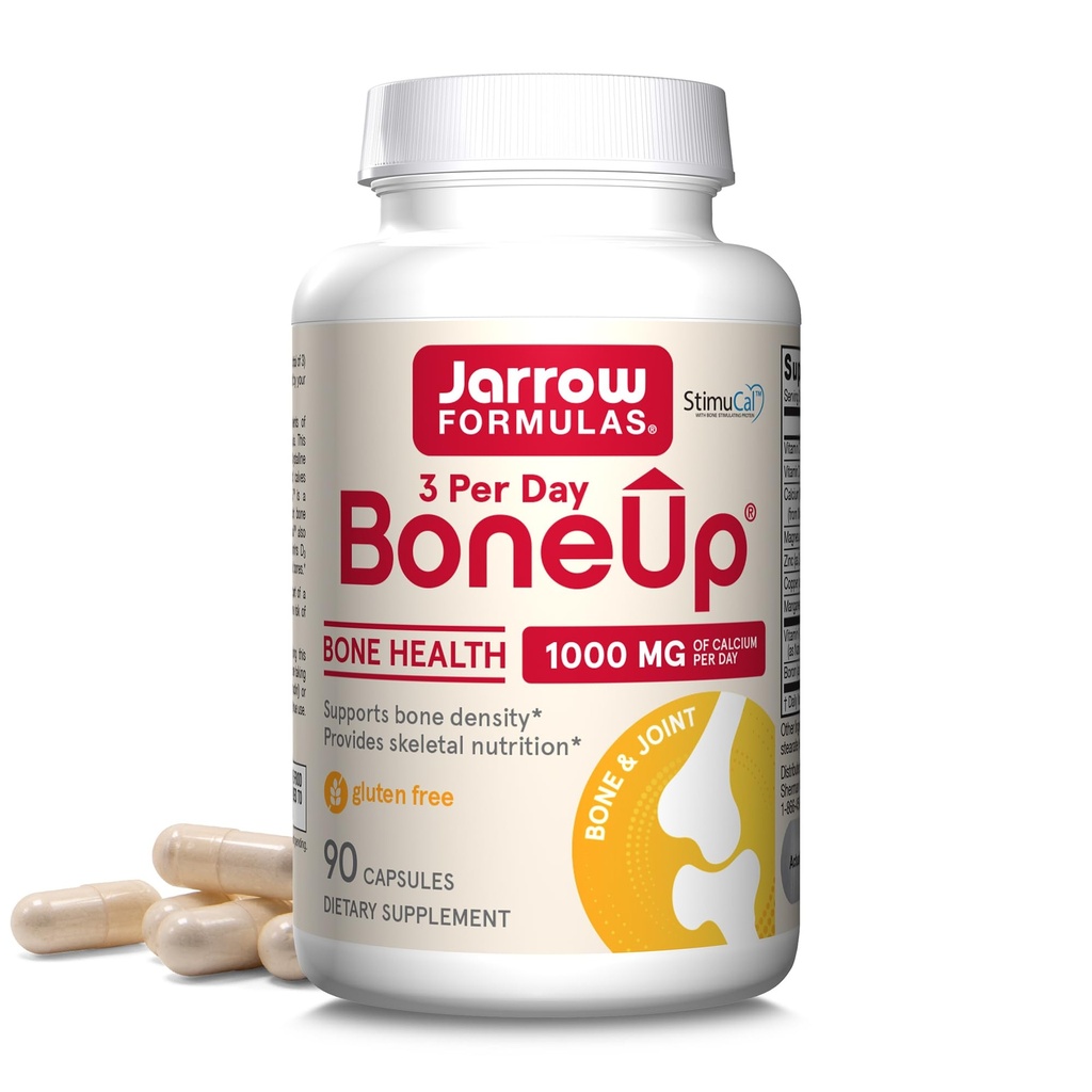 Jarrow Formulas BoneUp Tre per dag for ben densitet og skeletal ernæring, omfatter vitamin D3, K2 (som MK-7) og Calcium, 90 kapsler, 30 dages forsyning