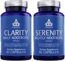 Thrivous Clarity & Serenity Stack - Dag + nat Nootrop Bundle for Focus, Mood, Afslapning & Sleep Support - 120 Veganske Kapsler