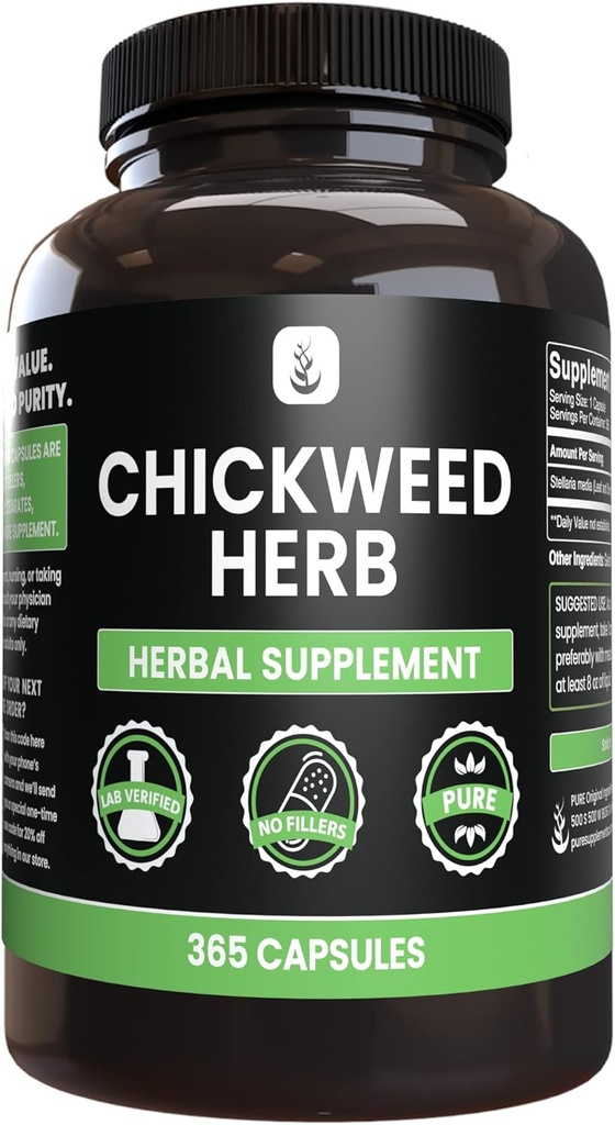 PURE ORIGINALSKE INGREDIENSER Chickweed Herb, (365 kapsler), Ingen Magnesium eller Rice Fillers, Altid Pure, Lab Verified