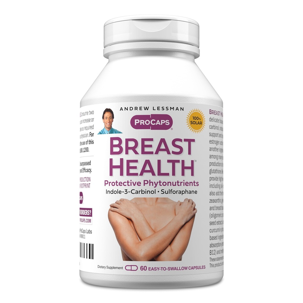ANDREW LESSMAN Breast Health 60 Kapsler - Giver beskyttende elementer til naturlig støtte af Delicate Tissue of The Breast, med Indole-3-Carbinol, Sulforaphane, Green Tea Extract, og mere
