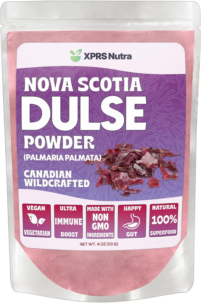 XPRS Nutra Dulse Powder (Palmaria Palmata) - Canadian Wildcrafted Nova Scotia Dulse Powder for Thyroid and Bones - Vegan Friendly Atlantic Seaweed (4 Ounce)