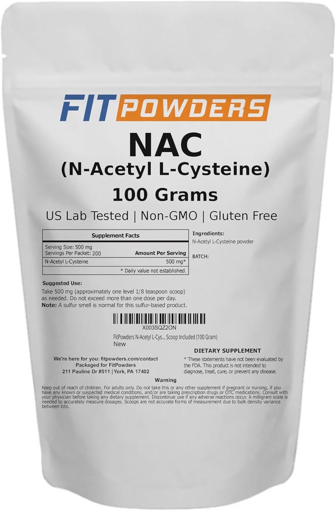 NAC Powder N- Acetyl L- Cystein Powder Scoop Inkluderet (100 Gram)
