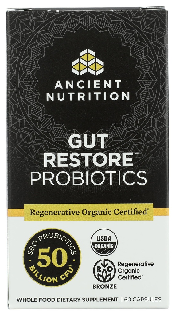 Ancient Nutrition Organic Gut Gendanne Probiotika 50B, 60 Ct