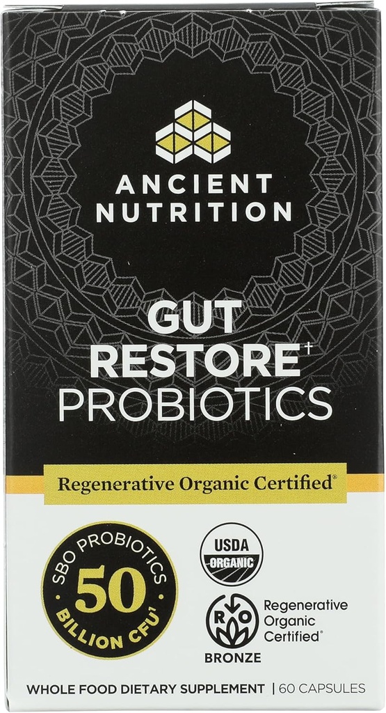 Ancient Nutrition Organic Gut Gendanne Probiotika 50B, 60 Ct