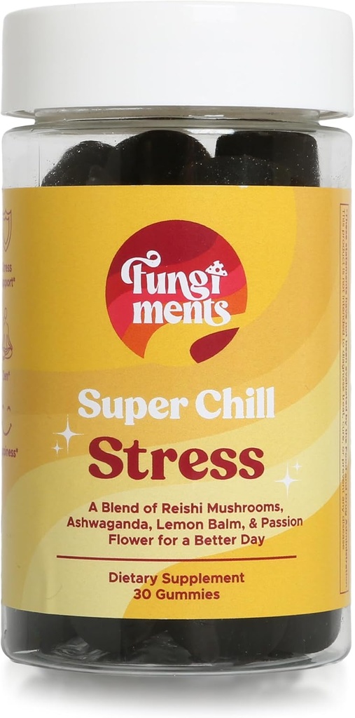 Fungiments Super Chill - Mushroom Supplement - Reishi Mushroom, Ashwagandha, Cortizol, L-Theanine, Passion Flower - Mindre stress og bedre søvn (30 Mushroom Gumier)