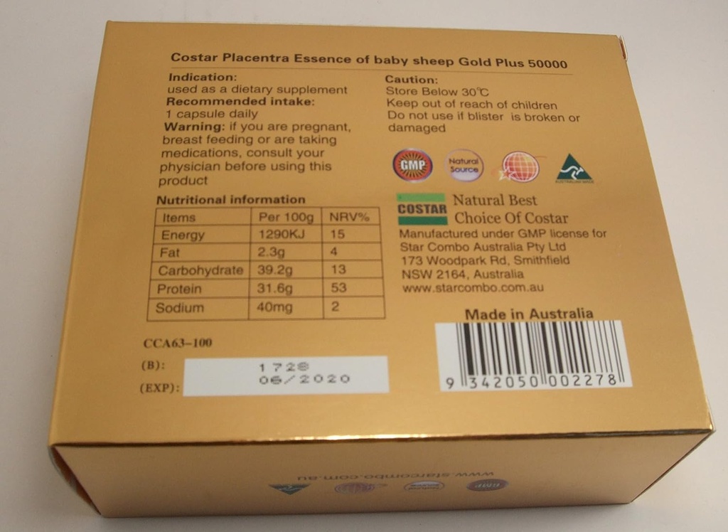Får Placenta Extract High Strengh Gold Plus 50000mg Baby Sheep Essence 100 Kapsler Australske Made