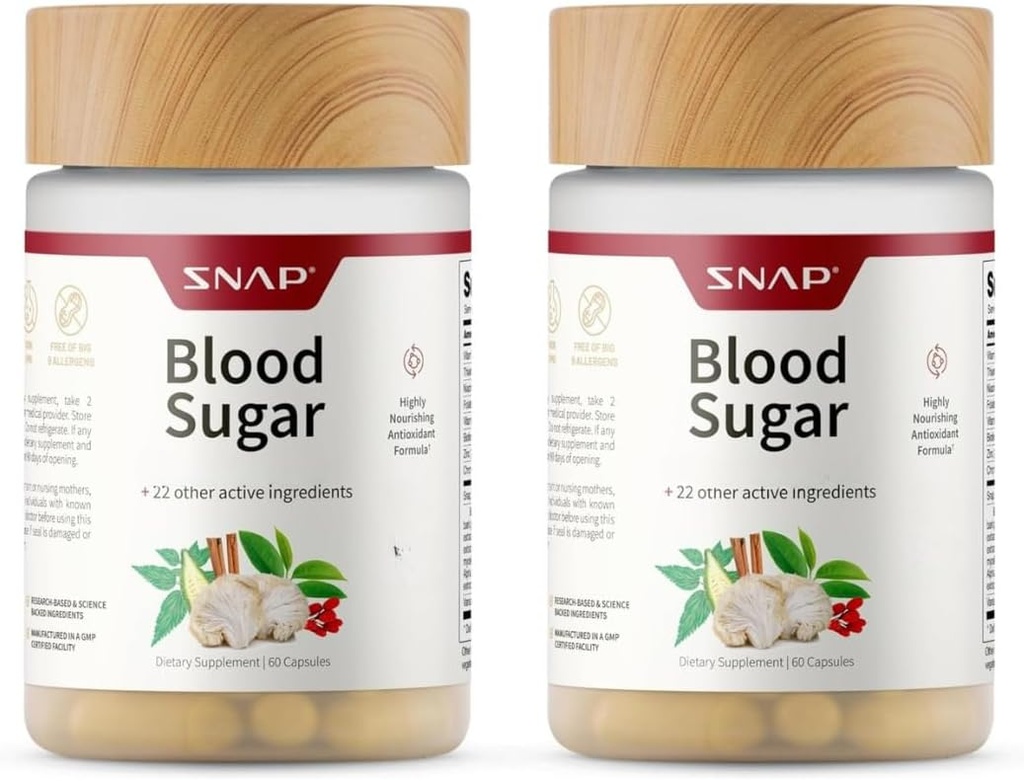 Snap Supplements Blood Sugar Blend, CoQ10, Cinnamon, Alpha Lipoic Acid og Gymnema, Sugar Free, 60 Kapsler, 2 Pack