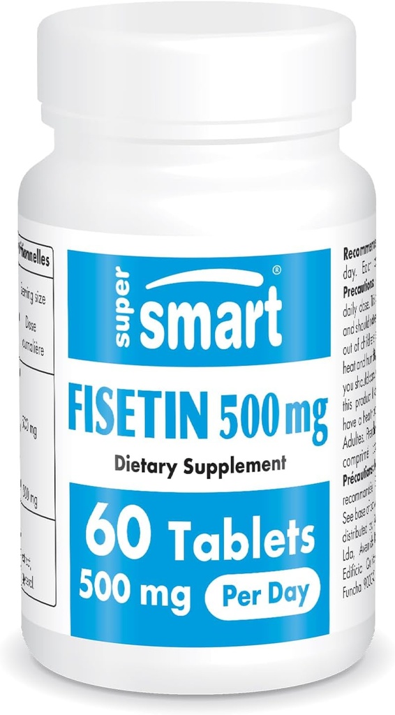 Supersmart - Fisetin 500 mg per dag (Easy- to- Take) - 98% Pure Fisetin supplement - stærkt biotilgængelig polyphenol - Potent senolytisk aktivator