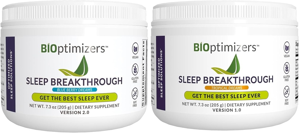 BIOptimizers Sleep Breakthrough Powder – Tropical Dreams & Blueberry Bundle – Natural Sleep Support Supplement – 405g Total