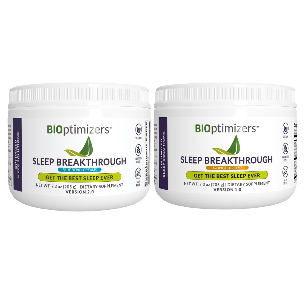 BIOptimizers Sleep Breakthrough Powder - Tropiske drømme og blåbær Bundle - Natural Sleep Support Supplement - 405g i alt