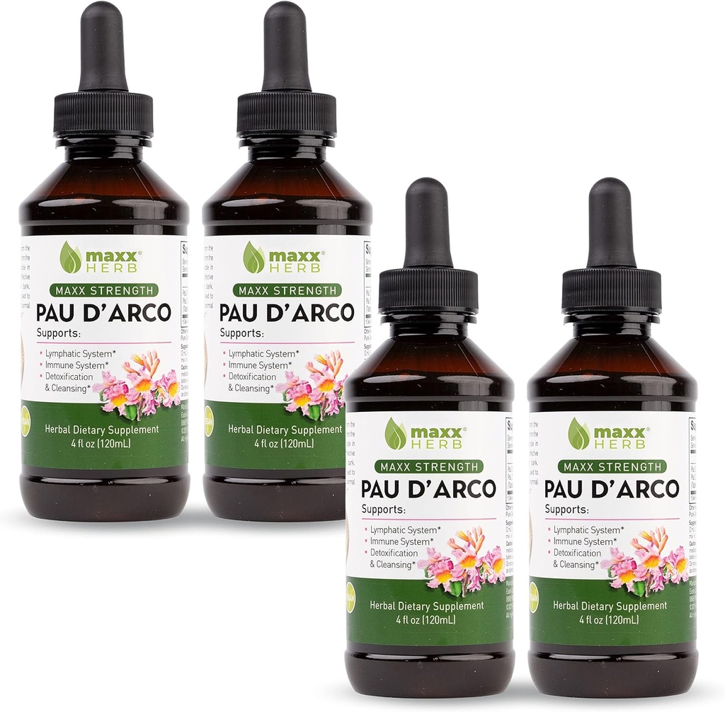 Maxx Herb PAU D 'Arco Tincture - Max Strength PAU Darco Extract for immunforsvar, Taheebo Tea Inner Bark Absorbs Bedre end PAU Darco kapsler - 4 flasker, 4 Oz Hver (240 Servere)
