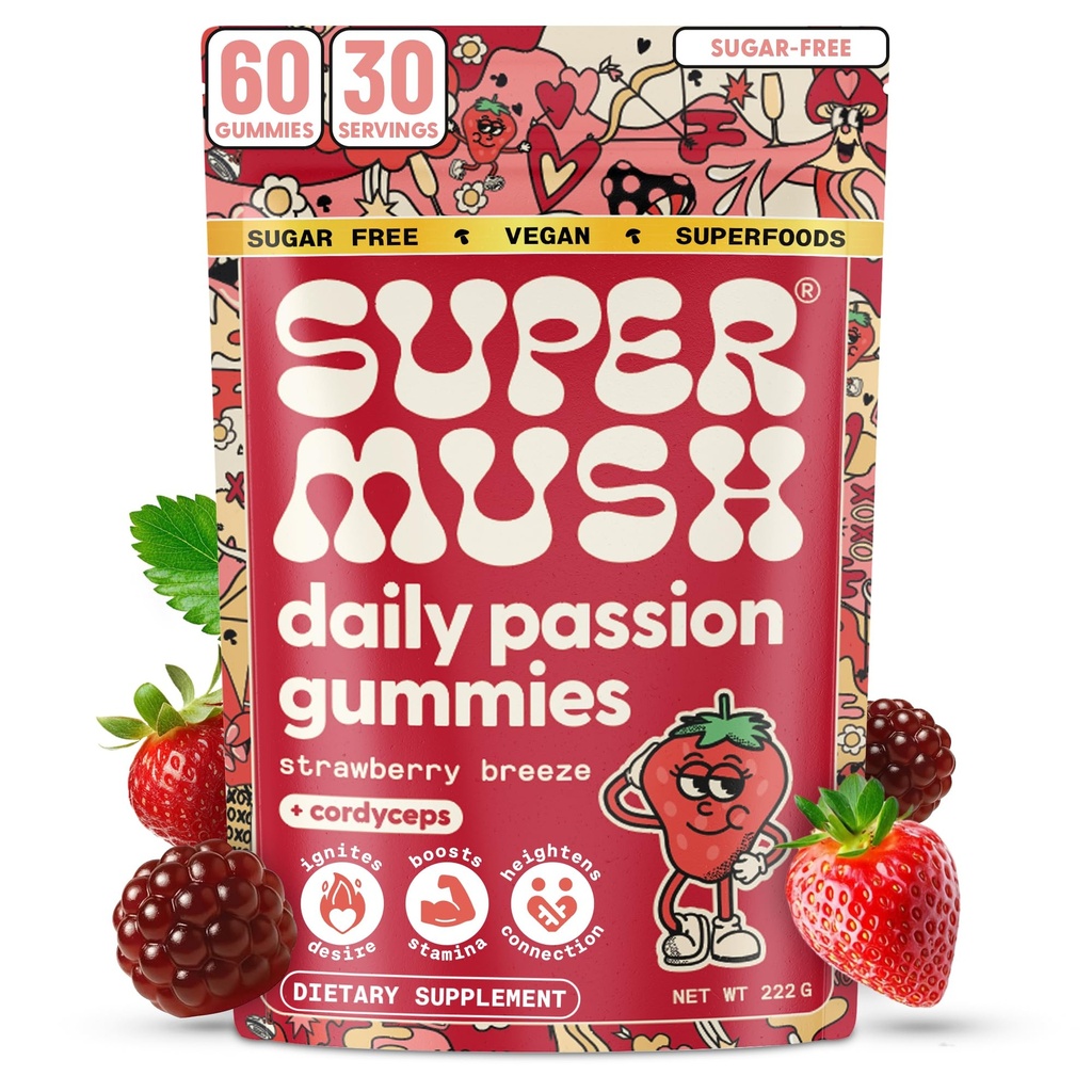 SuperMosh Horny Goat Weed Gummies - Horny Goatweed til mænd og kvinder med Cordyceps, Reishi & Maca Root - Maksimere blodgennemstrømning, Ignite FeelGood Vibes & vedvarende energi