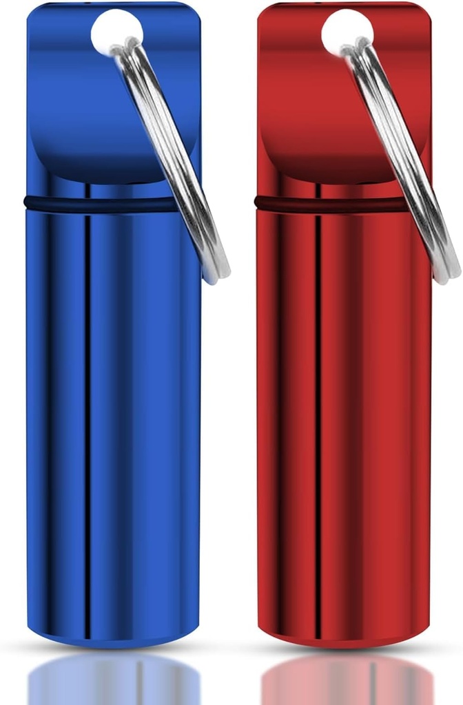 Keychain Pill Holder - Vandtæt rejse Pill Organizer Pill Container til tabletter, Kapsler - Rejsevenlig Pill sag for Purse Mini Pill Case (rød og blå)