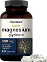Pure Magnesium Glycinate 500 mg med fedt opløseligt C-vitamin, 240 Veggie Kapsler 124; supplement til søvn, hjerte & muskelstøtte * - 100% Chelated & Renset - 3. parti testet, Vegan Friendly, Non- GMO