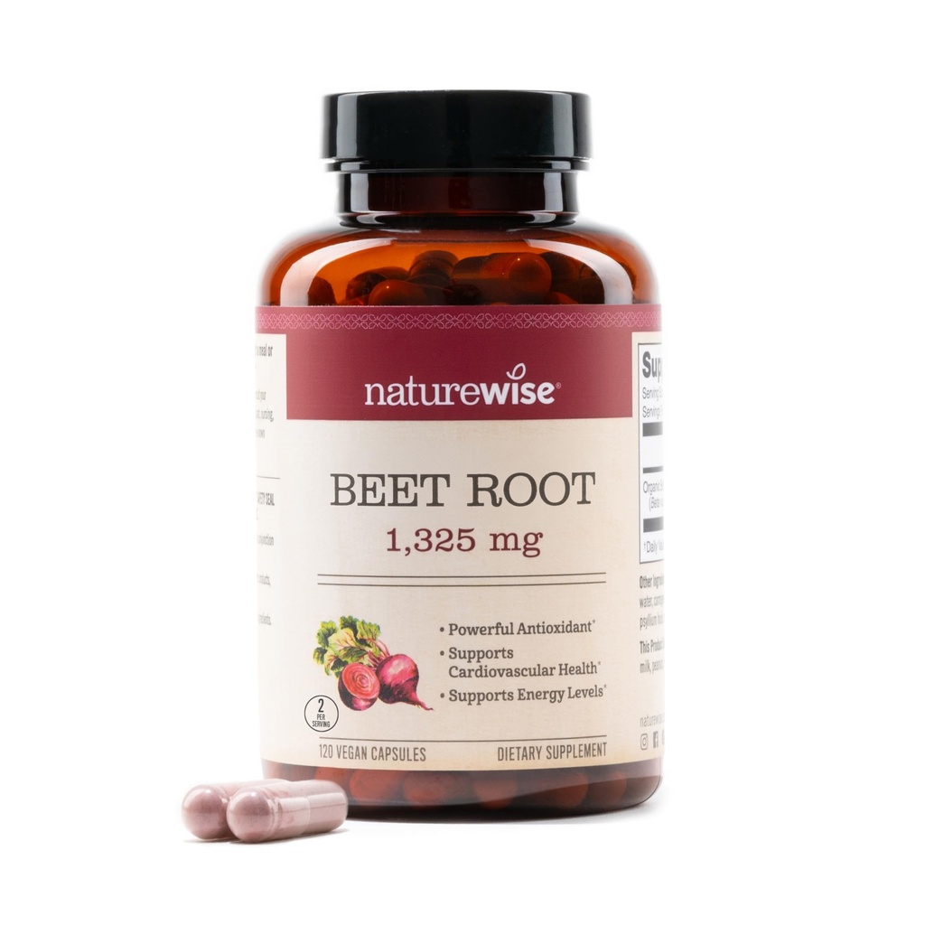 NatureWise Beet Root Capsules 1325mg with Organic Beetroot - Nitrogen Oxide Booster for Circulation and Heart Health Support - Vegan, Gluten- Free, Non- GMO - 120 Capsules [60 Day Supply]