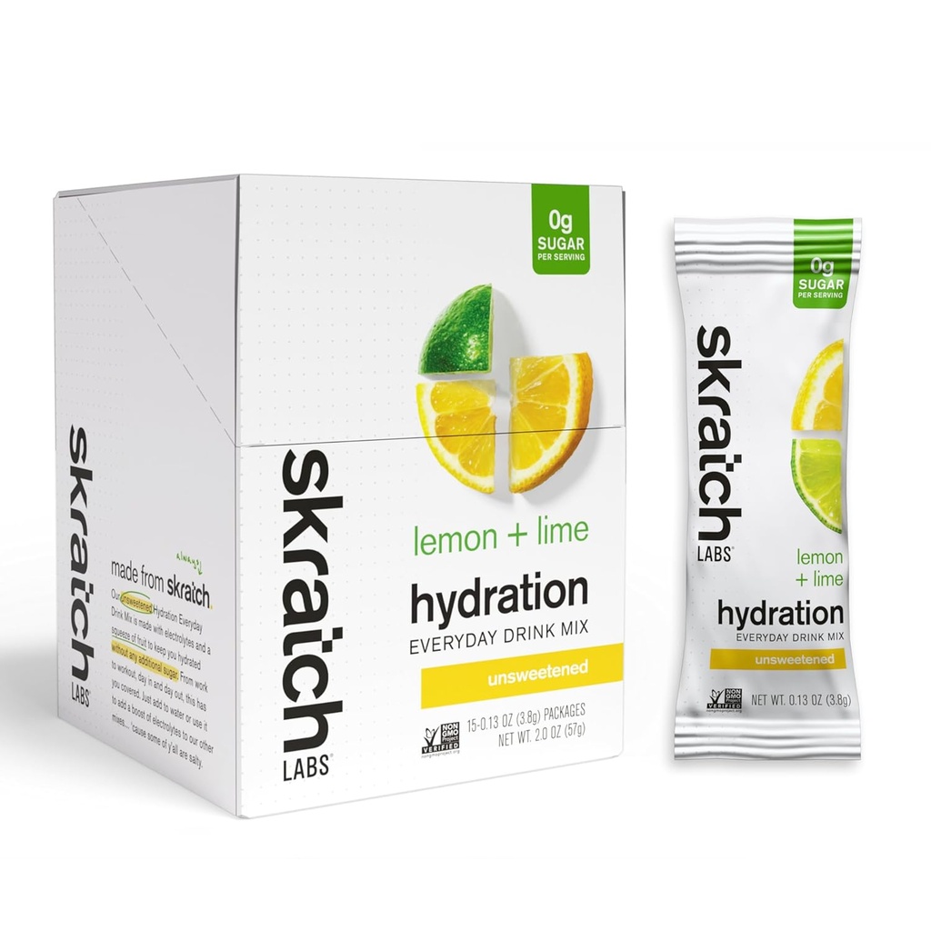 Skrattch Labs Usødede Electrolyte Powder Pacets - Everyday Hydration - Sport Drink Mix - Sugar Free - Electrolytes Booster - Lemon + Lime - 15 Serveringer - Keto, Paleo, Vegan, Non- GMO