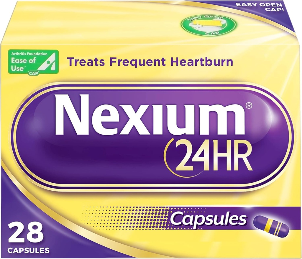 Nexium 24HR Acid Reducer Heartburn Relief Capsules for All- Day and All- Night Protection from Frequent Heartburn, Heartburn Medicine med Esomeprazol Magnesium - 28 Greve