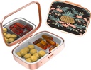 Cute Small Pill case for Pockets & Purses,Elegant Pill Box Makes a Great Gift,2 Compartment Travel Medicine Organizer Stores Progesterone,Capsule Pills, Ibuprofen, Vitamins-Rose Gold2