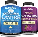 Nutrivein Liposomal Glutathion Supplement & Resveratrol Supplement Bundle: High- Absorption Liposomal Glutathion & Resveratrol kapsler til ernæringsmæssig støtte