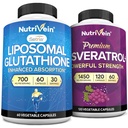 Nutrivein Liposomal Glutathion Supplement & Resveratrol Supplement Bundle: High- Absorption Liposomal Glutathion & Resveratrol kapsler til ernæringsmæssig støtte