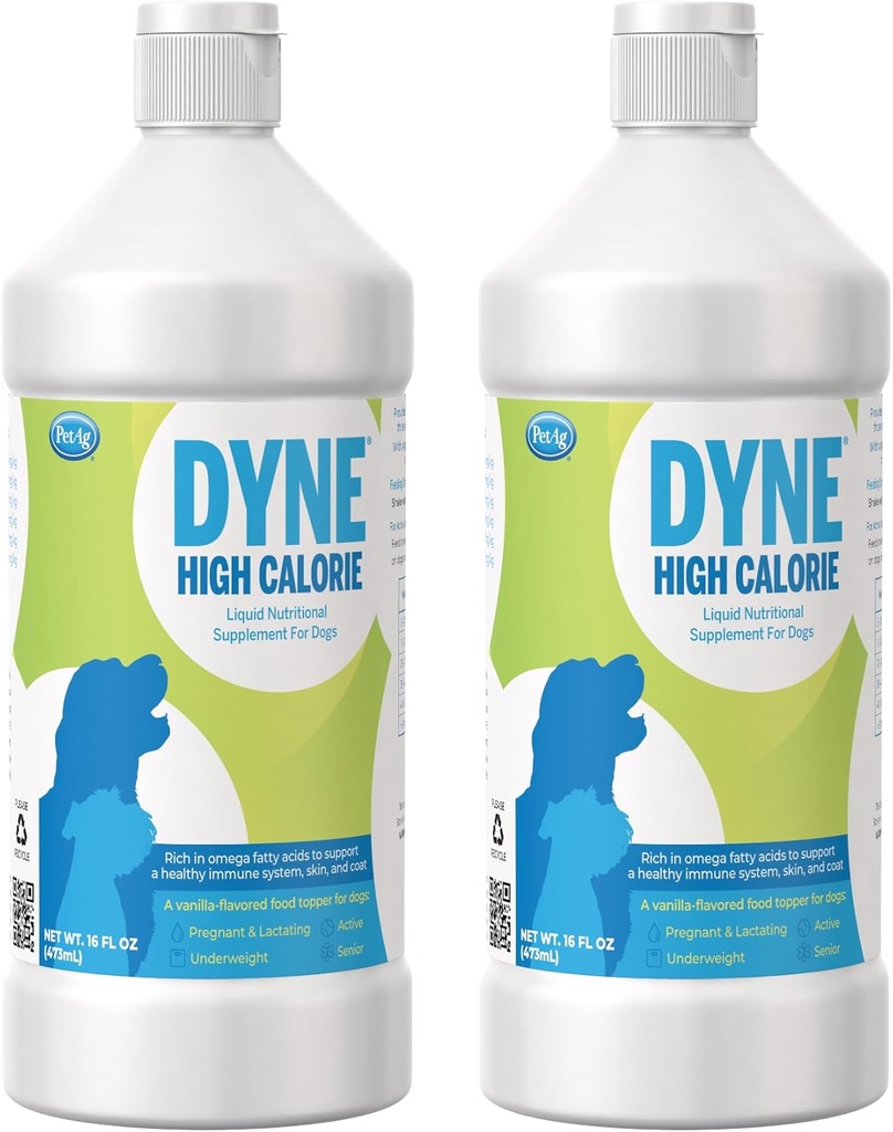 PetAg Dyne High Calorie Liquid Nutritional supplement til hunde og hvalpe 8 uger og ældre - 16 oz, pakke med 2 - understøtter ydeevne og udholdenhed - Sweet Vanilla Flavor