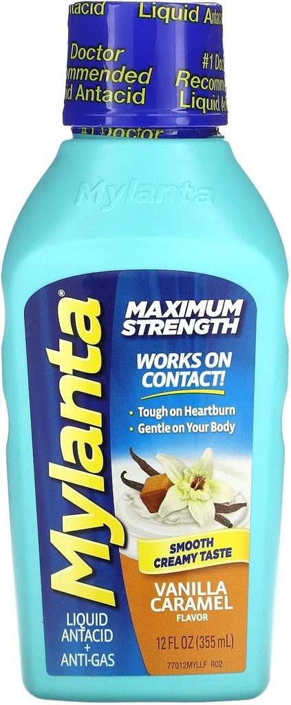 Mylanta Antacida og Gas Relief, Maksimal styrke Formel, Vanilla Caramel Flavor, 12 Fluid Ounce