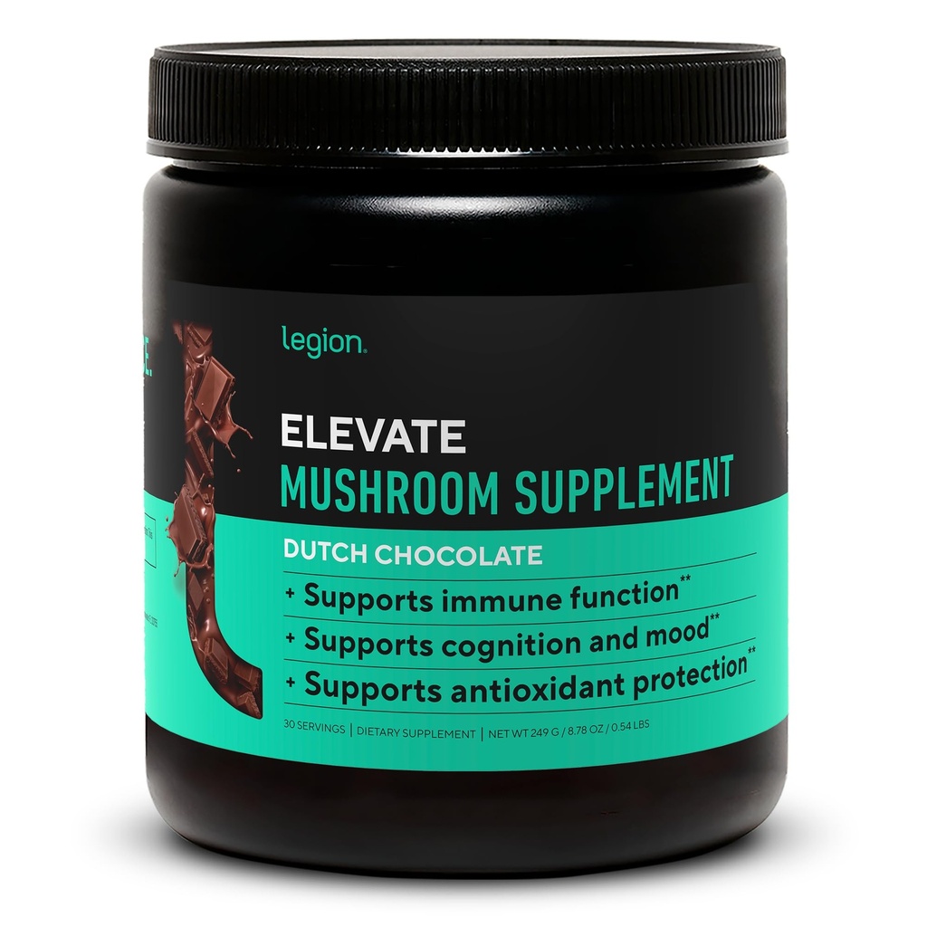 LEGION Elevate Mushroom Supplement Powder - Mushroom Blend of Lions Mane Powder, Reishi Powder & Beta- Glucan- Mushroom Powder to Boost immunsystem, Mood & Performance Hollandsk Chokolade (30 Servere)