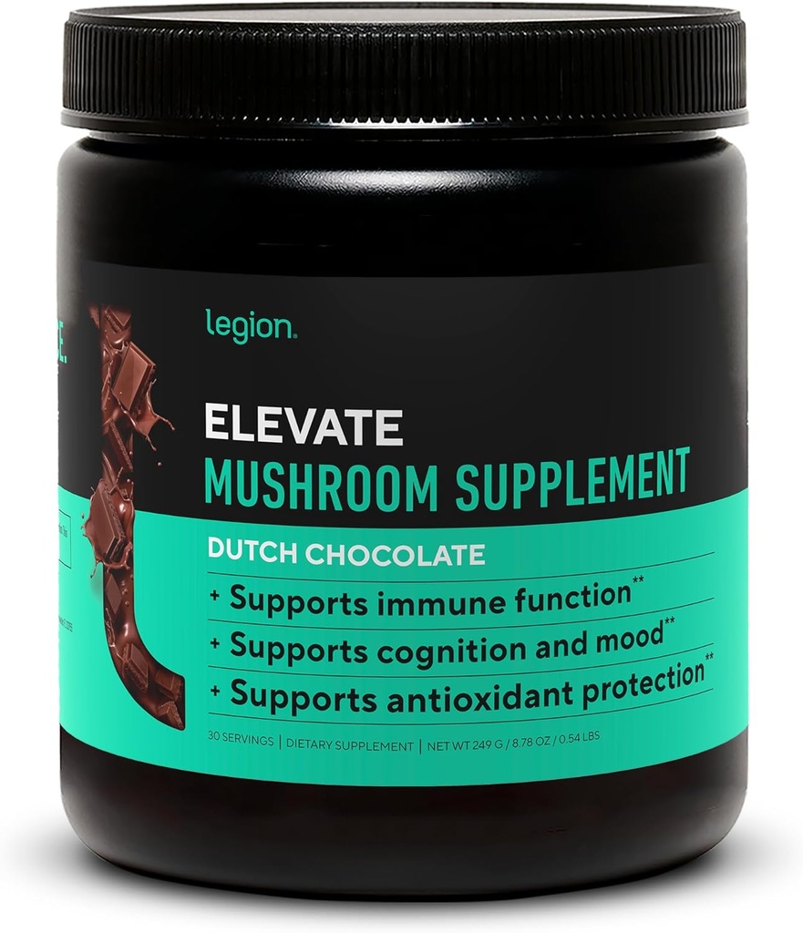LEGION Elevate Mushroom Supplement Powder - Mushroom Blend of Lions Mane Powder, Reishi Powder & Beta- Glucan- Mushroom Powder to Boost immunsystem, Mood & Performance Hollandsk Chokolade (30 Servere)