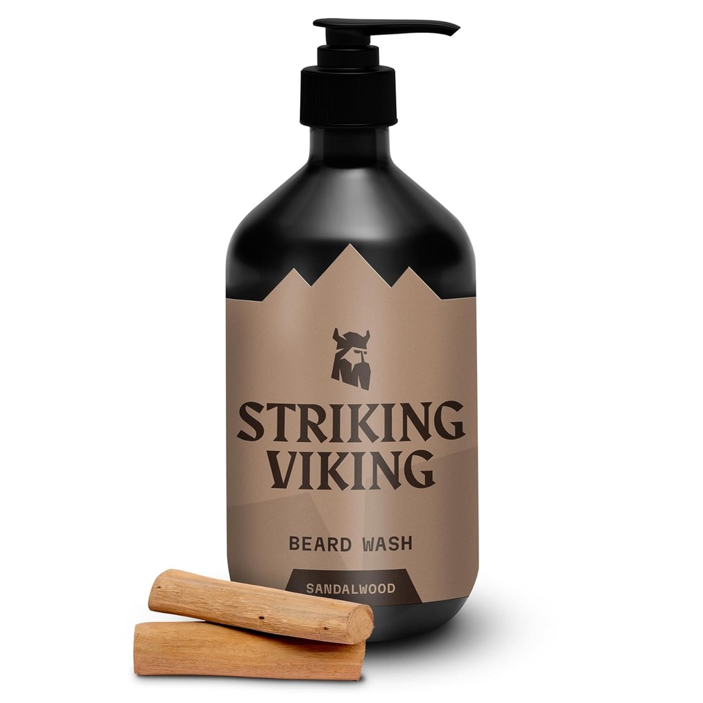 Striking Viking Sandalwood Beard Wash / Shampoo for Mænd - 17 Oz, Paraben & Sulfate Free, Jojobal Oil for alle Beard Typer - fremmer sund vækst og moisturizes