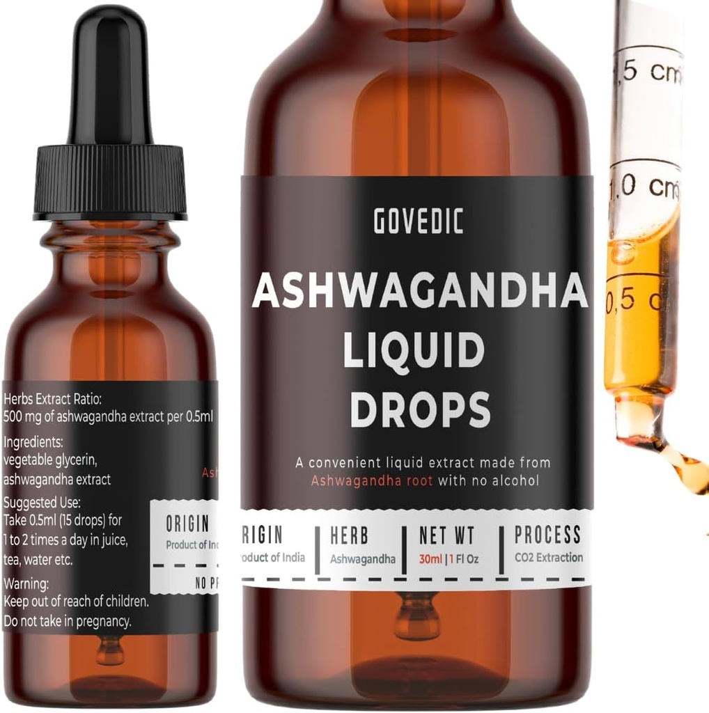 Ashwagandha Liquid Drops Koncentreret 1 Fl Oz 30ml Mental Focus, Fast Absorption