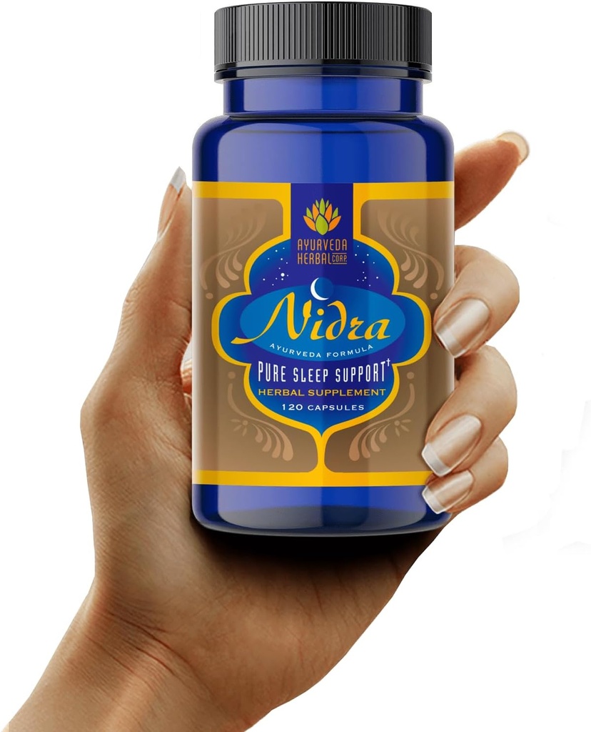 Nidra 100% All- Natural Ayurvedic Herbal Sleep Supplement- Drug Free, Non- Habit Forming, Stress Relief Aid til en rolig nat - 120 Greve (pakke med 1)