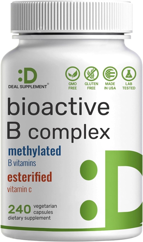 Bioaktivt vitamin B kompleks for mænd og kvinder, 240 Veggie kapsler - Metyleret B kompleks & esterificeret C-vitamin - høj potens & let absorption - immunforsvar, energi & metabolisme supplement - non-GMO