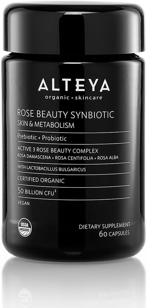 Alteya Organics Beauty Prebiotics + Probiotika og Rose Ekstrakter, Skin Beauty fra Indenfor tillæg, 50 Millioner CFU & Lactobacillus Bulgaricus til ansigt og metabolisme - 60 kapsler