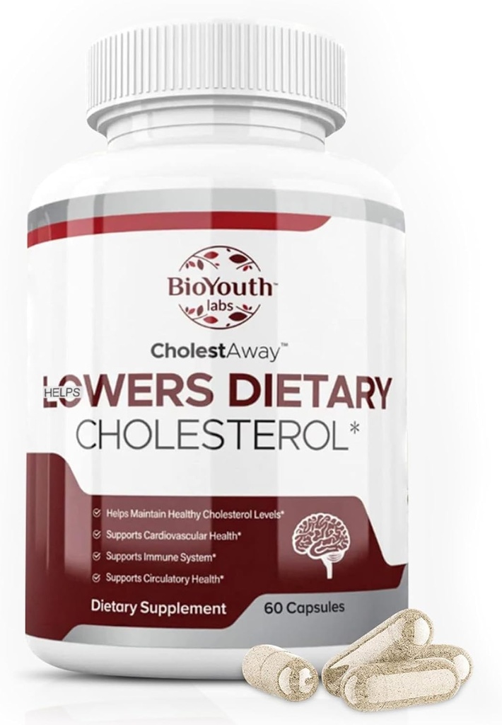 BioYouth Labs Natural Cholesterol Lowning Support for voksne - Ernærende Blend of hvidløg, Berberine, Coca Extract & Soy Lecithin - 60 kapsler