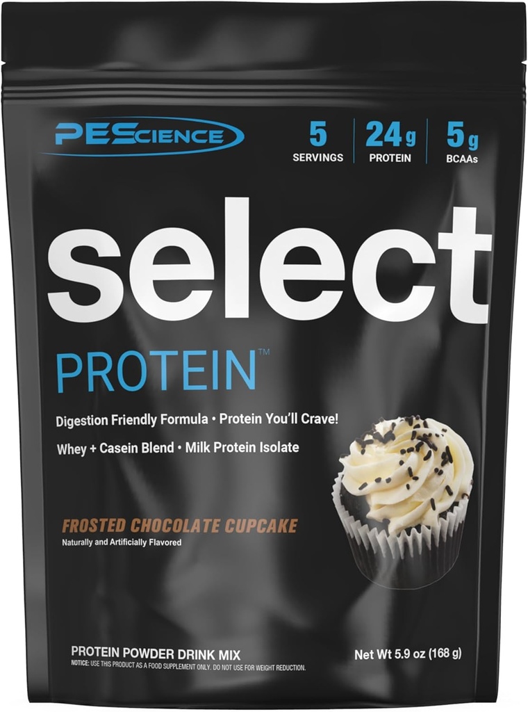 PEScience Select Protein Powder, Whey og Casein Blend, Clean Protein Powder for kvinder og mænd, lav kalorie, lav carb, Keto Friendly, Gluten Free - Frosted Chocolate Cupcake - 5 Serveringer