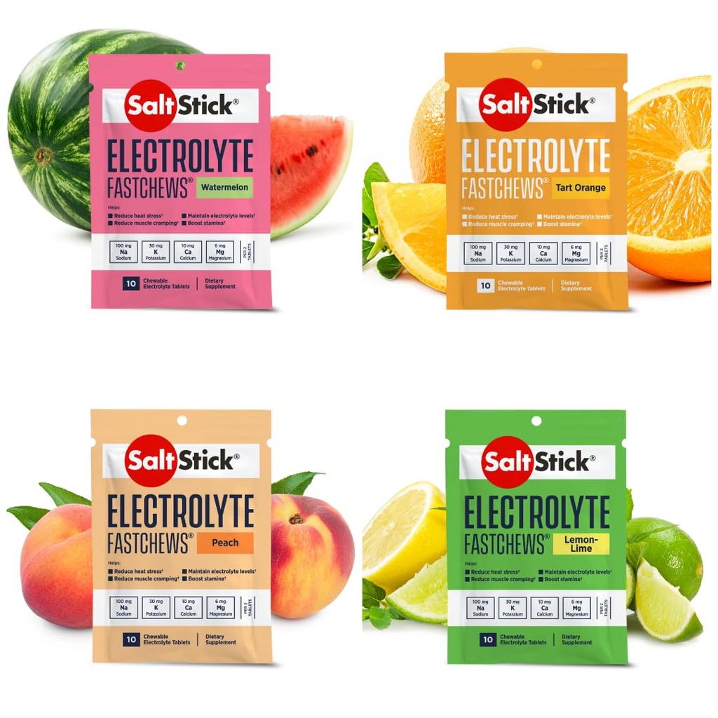 SaltStick Fastchews, Electrolyte Erstatningstabletter til Rehydrering, Motion Inddrivelse, Unge & Voksne Atleter, Vandreture, Sports Inddrivelse, 10ct Variety 4-Pack