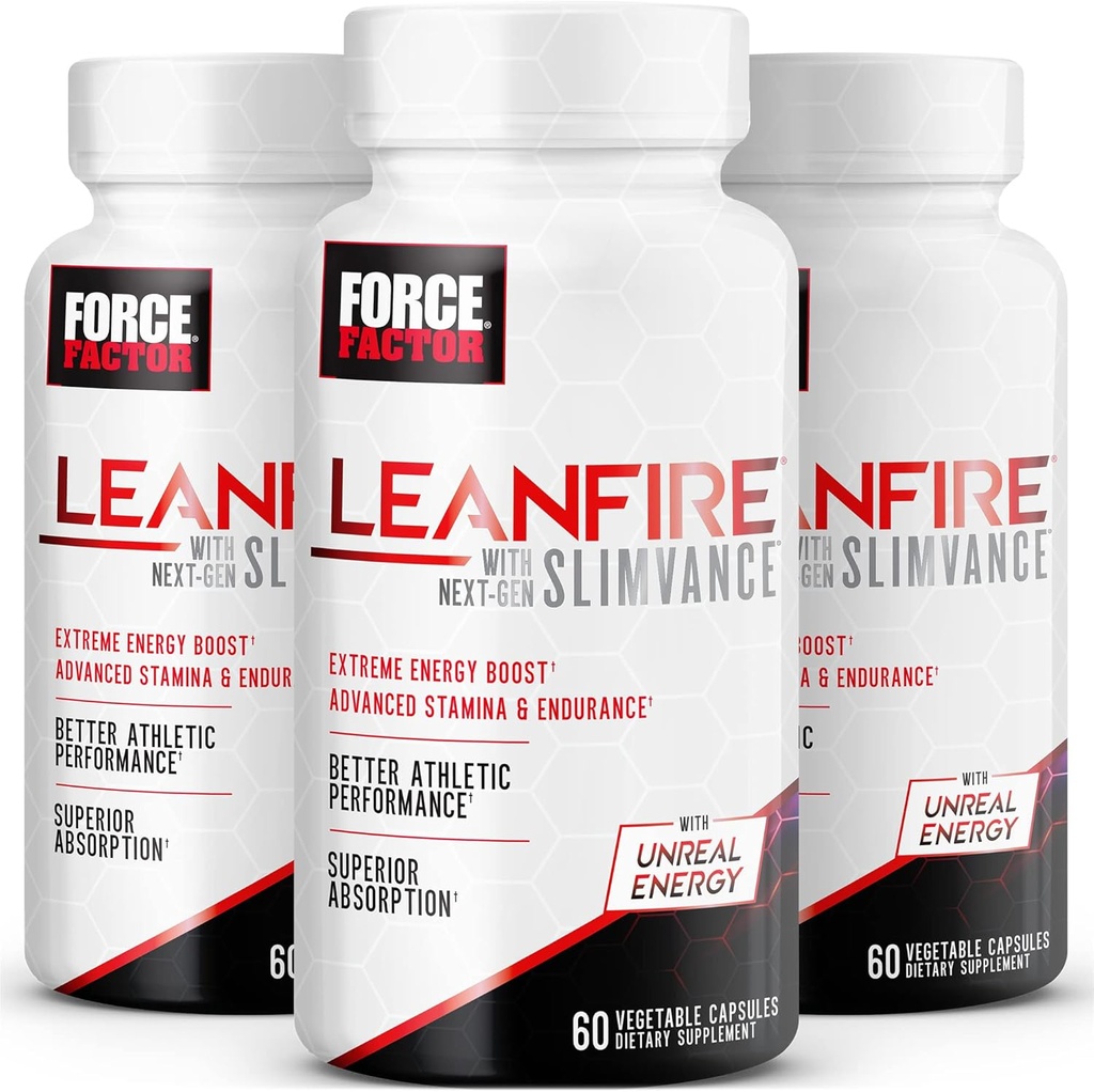 Force Factor LeanFire med NextGen SLIMVANCE, Advanced Energy Pills med B Vitaminer og koffein til Boost Metabolisme, Forbedre fokus, og forbedre workout & Fitness ydeevne, 60 greve (pakke med 3)