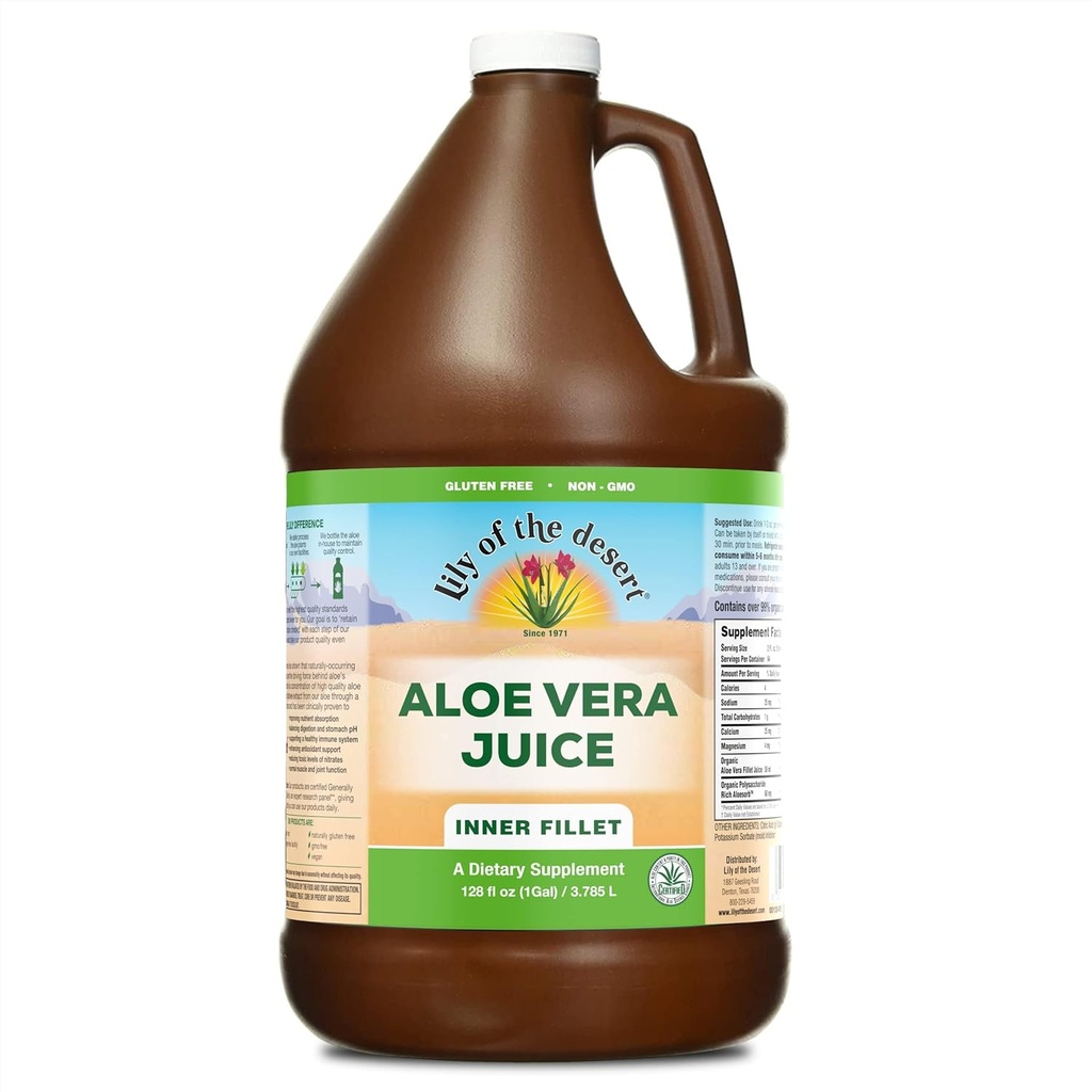 Lily af ørkenen Aloe Vera Juice - Indre Fillet Aloe Vera Drink, Organic Aloe Juice med naturlige vitaminer, fordøjelige enzymer til Gut Health, Mave Relief, Wellness, glødende hud, 128 Fl Oz