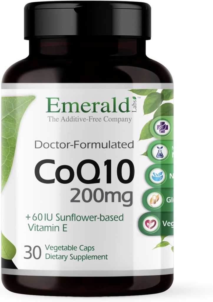 EMEAL LABS CoQ10 200mg - Premium Wellness supplement med naturlige vitamin E - understøtter antioxidant, cirkulering, energi & hjerte sundhed - 30 kapsler (30- dages forsyning)