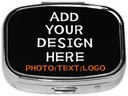 Custom Square Pill Box med spejl Personaliseret foto tekst Logo Navn Rejse lille Pill sag 2 Segment Customized Portable Metal Medicine Container Vitamin Organizer til Pocket Purse