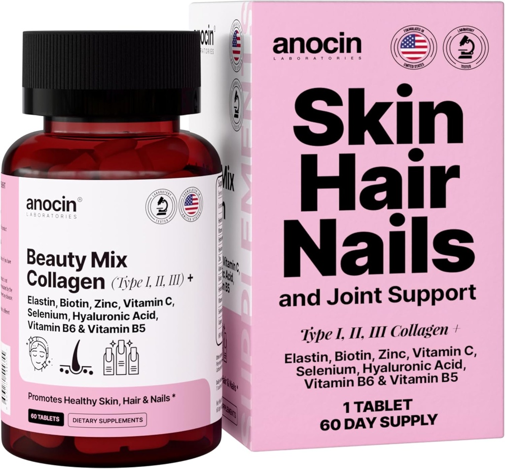 Klinisk testet skønhed mix collagen for kvinder + biotin + Elastin + zink + vitamin C + B6 + B5 + Selenium + hyaluronsyre - hårvækst, hårhud og negle vitaminer, kollagen kosttilskud