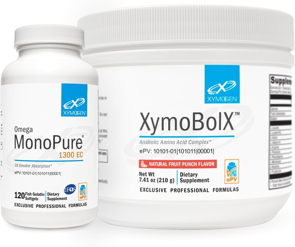 XYMOGEN Omega Monopure 1300EC (120 Servere) + XymBolX (30 Servere) Bundle - Kardiovaskulær + kognitiv støtte, Muskel Inddrivelse - Ikke GMO