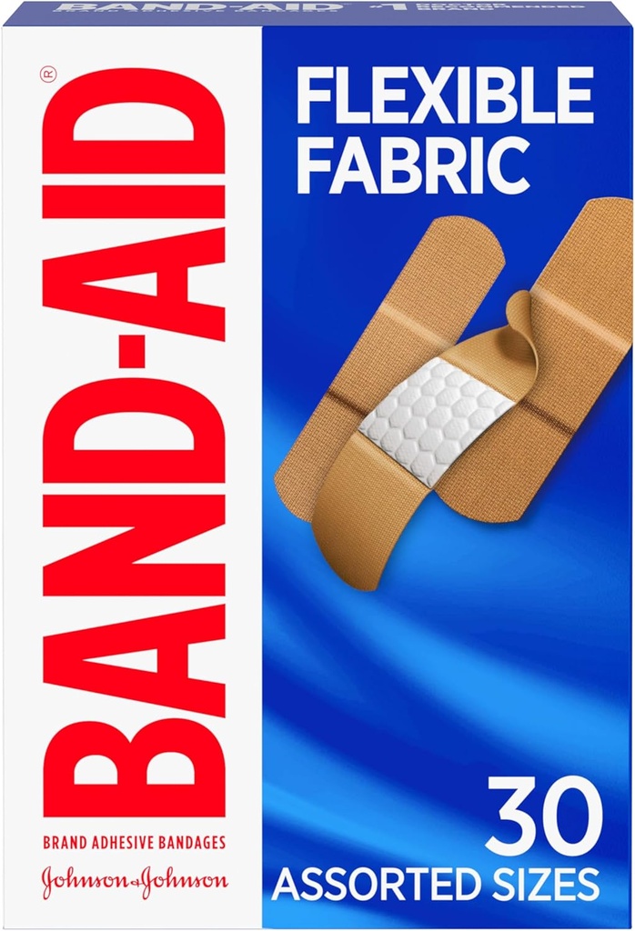 Band- Aid Brand Fleksible Fabric Adhesive Bandages, Komfortabel Steril Beskyttelse & Sårpleje for Minor Cuts & Burns, Quilt- Aid Technology til Cushion Painful Sår, Assorterede størrelser, 30 ct